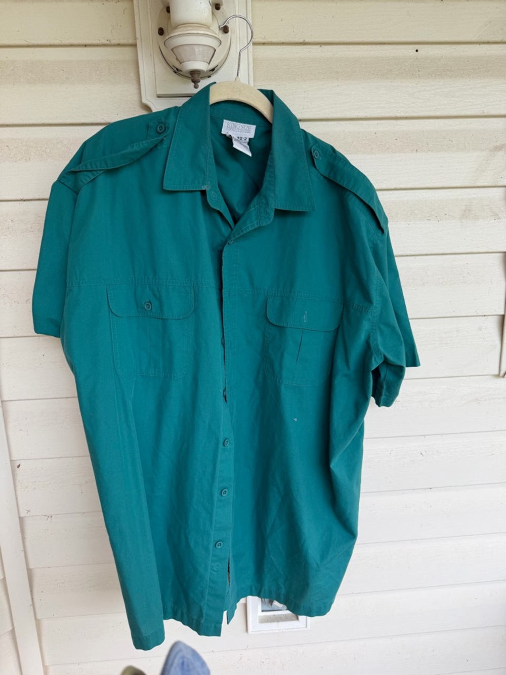 King size Men's Teal Short-Sleeve Button-Up Shirt